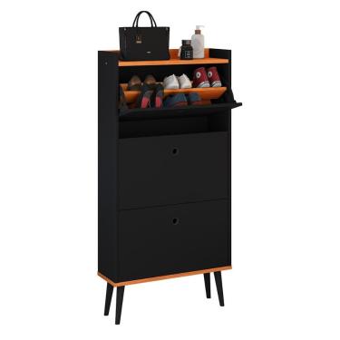 Imagem de Sapateira Vertical Dark 3 Gavetas Basculantes Organizadora Calçados Retrô - Preto/Cinamomo - RPM Móveis