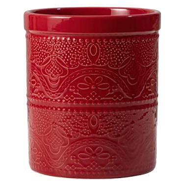 Imagem de FE FUN ELEMENTS Suporte para Utensílios de Cozinha Fun Elements, Utensílio Super Grande de 7,2" Crock Pesado e Estável com Relevo de Renda Suporte para Utensílios de Cerâmica para Balcão de Cozinha (V