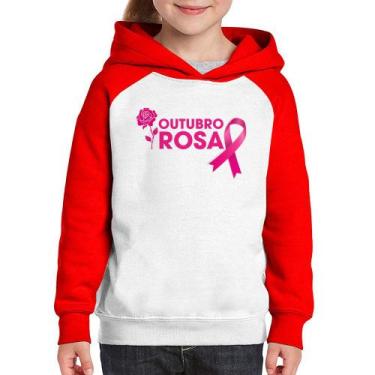 Imagem de Moletom Infantil Outubro Rosa - Foca na Moda, Branco, Vermelho, 2