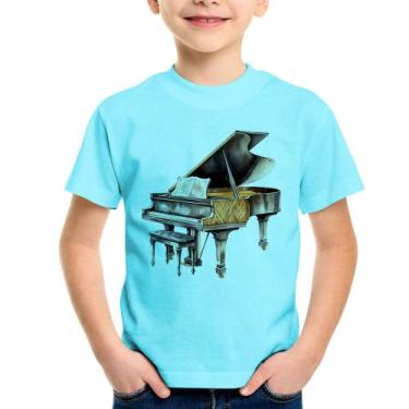 Imagem de Camiseta Infantil Piano Arte - Foca na Moda, Azul claro, 12