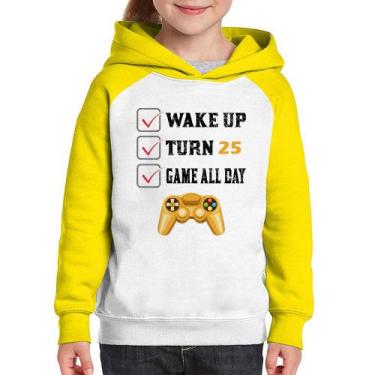 Imagem de Moletom Infantil Wake Up, Turn 25, Game All Day - Foca na Moda, Branco