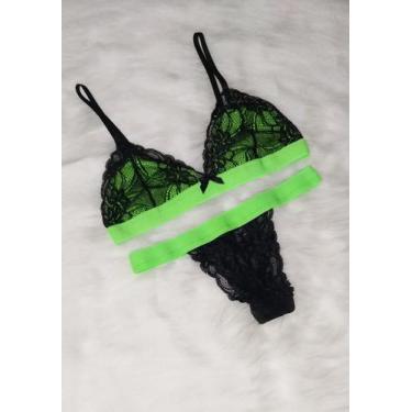 Imagem de Conjunto Calcinha e Sutiã em Renda sem bojo com Elástico Neon - Mix Li