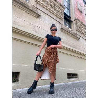 Imagem de Saia Curta Mullet Amarração na Cintura - luh may, Onça, G
