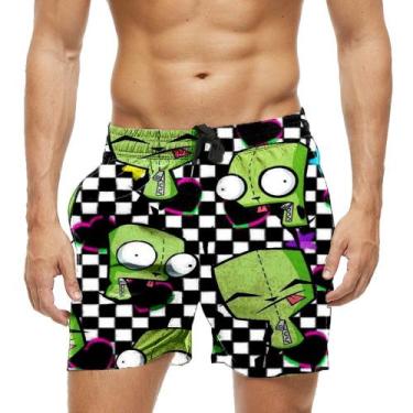 Imagem de Short Praia Shorts Banho Bermuda Verão Xadrez Dog Zumbi Cartoon 760 - 