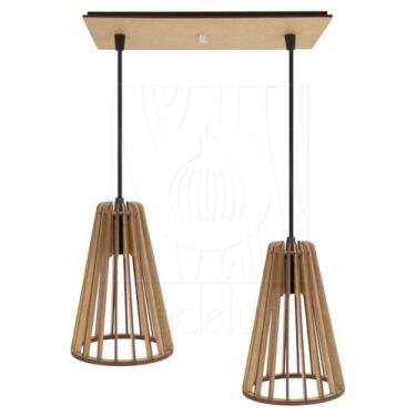 Imagem de Luminária Pendente Duplo Madeira Koni 20cm CQ Rústico E27 - Madelumi
