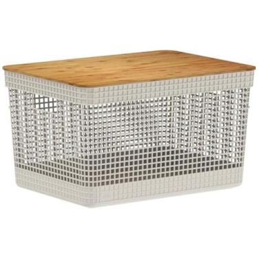 Imagem de Cesto Organizador Em Plástico Para Escritório Banheiro Lavabo Bege Tam