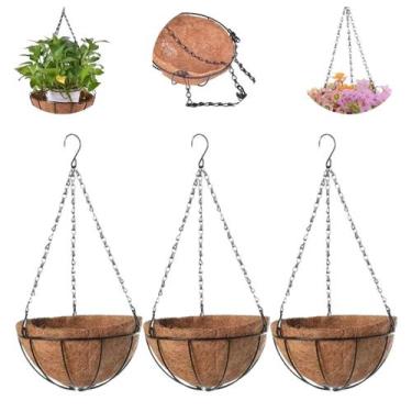 Imagem de 3 Vasos Fibra De Coco 15cm Planta Suspenso Pendente Corrente - Fx
