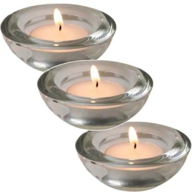 Imagem de Kit 3 Castiçal Redondo Vidro Porta Vela de Mesa 7,5cm Luxo - Freecom