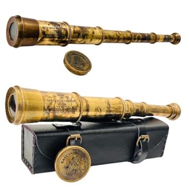 Imagem de Rare Brass Telescope Spyglass - East India Company 1818 Tracker Vintage Pirate Spyglass Scope Antique 43.2 cm Grande Caixa de Presente de Couro Costurada à Mão