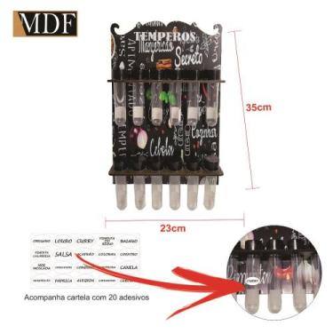Imagem de Porta Tempero com 12 Tubetes Tags Tempero + Cartela 23x35 Mdf Madeira 