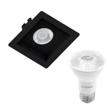 Imagem de Kit 5 Spot Embutir Par20 Quadrado Recuado Preto + Lâmpada Led 4,8w 400
