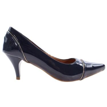 Imagem de Scarpin feminino salto baixo verniz marinho valle shoes, Cor, 37