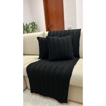 Imagem de Kit Peseira Manta Trança Tricot Cama King 260x60cm Madrid + 2 capas - 