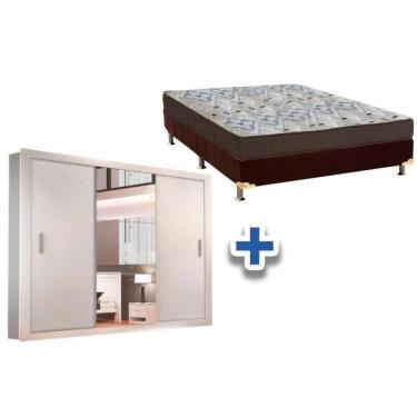 Imagem de Cama Box Casal + Colchão D45 Ortobom + Guarda Roupa Veneza Luxo Branco