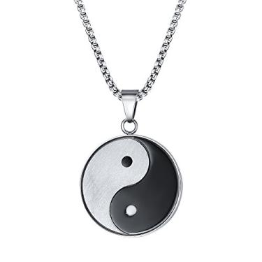 Imagem de VNOX Colar com pingente de strass de aço inoxidável Yin-Yang Taichi Yoga símbolo taoísta da filosofia chinesa, joia de amuleto, 24 millimeters, Aço inoxidável