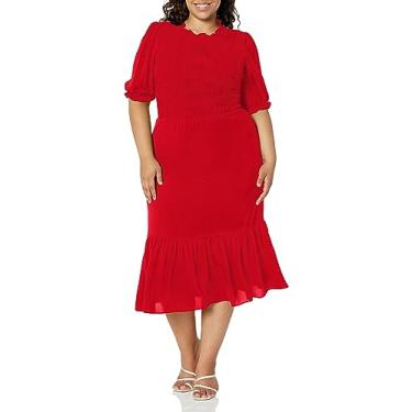 Imagem de London Times Corpete feminino com babados e gola bufante manga bufante midi evento carreira feminino atraente, Vermelho equestre, 42