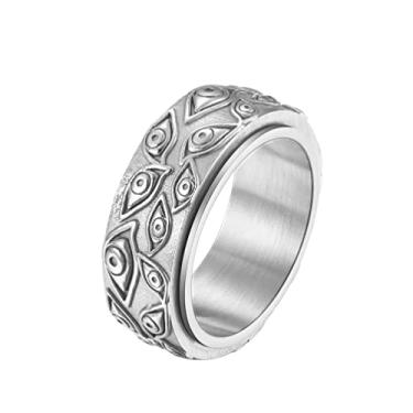 Imagem de PMTIER Anel masculino vintage de aço inoxidável gravado olho de Deus preto dourado prateado, Metal, Metal