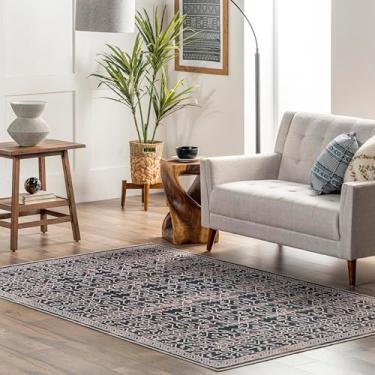 Imagem de nuLOOM Beverly Tapete de área lavável à máquina com inspiração global, 1,8 m x 2,7 m, azul marinho