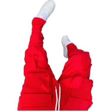 Imagem de Calças casuais de lã quente calças masculinas para outono inverno streetwear moletom masculino wor jogging ao ar livre, vermelho, (tamanho) xxl