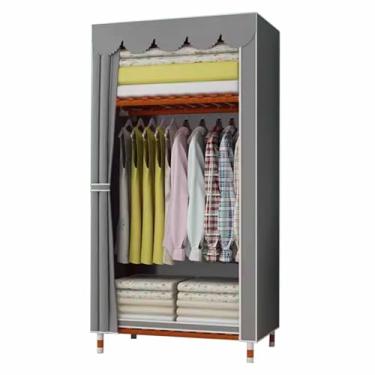 Imagem de Guarda-roupa Armário de madeira sólida, tecido para aluguel, cortina de plástico, armazenamento, dormitório, armário simples, cor sólida armário