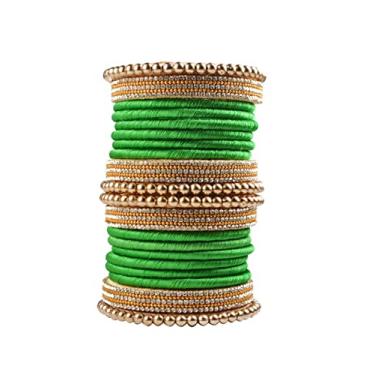 Imagem de CRAFT LOVE Conjunto de pulseiras de fio de seda com contas de strass, conjunto de pulseiras Dori de seda feitas à mão para mulheres e meninas, 2.8, Seda Strass, Strass