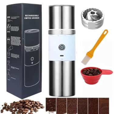Imagem de Toycol Moedor de Café Elétrico Portátil Cônico, Cafeteira de Viagem Recarregável Sem Fio com Moedor, Máquina de Café Expresso de Aço Inoxidável com 15 Configurações de Moagem, Fina A Grossa (Branco)