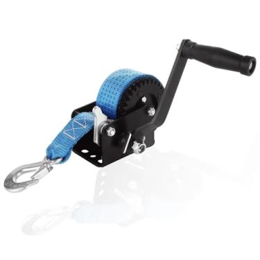 Imagem de MIVIDE Guincho de reboque de barco resistente de 362 kg com alça azul de 20 m, guincho manual, guincho de reboque de barco, guincho portátil de manivela de catraca bidirecional com gancho forte para