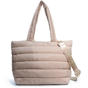 Imagem de HOXIS Bolsa feminina acolchoada de ombro leve bolsa de fim de semana para trabalho, viagem, academia, Nude., Large