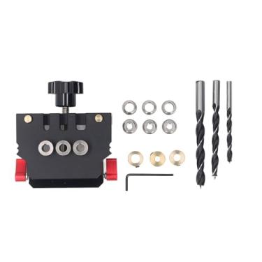 Imagem de Kit de Gabarito de Cavilha Autocentrante, Kit de Gabarito de Cavilha 3 Em 1 Com Brocas de 6/8/10 Mm, Guias de Broca de Alta Precisão Em Liga de Alumínio, Ferramenta de Marcenaria