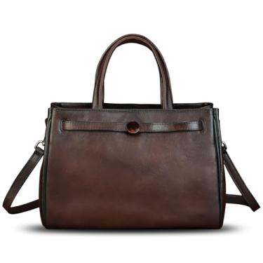 Imagem de Bolsas de couro genuíno para mulheres, bolsa carteiro vintage de couro verdadeiro, bolsa de ombro, bolsa tiracolo, Café, Medium