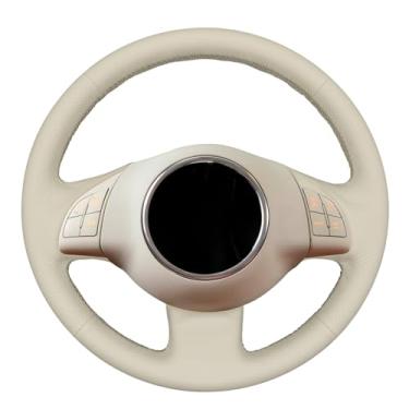 Imagem de MEWANT Capa de volante de carro de couro bege respirável costurado à mão para Fiat 500 2007-2015 / Fiat 500e 2014-2018 / Fiat 500C 2014-2017 Acessórios de volante para Fiat 500
