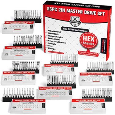 Imagem de Conjunto de chaves de fenda mestra de 96 peças - Conjunto completo de chaves Phillips, Robertson, Allen Metric, Allen SAE, TORX, SAE ranhurado, métrico ranhurado - Brocas magnéticas de haste sextavada