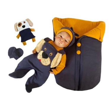 Imagem de Saída Maternidade Menino Cachorrinho Com Saco De Dormir e Travesseiro 