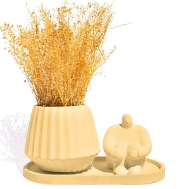 Imagem de Kit Decorativo 3pçs Vaso Diamante Estátua Gigante e Bandeja (Amarelo)