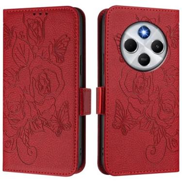 Imagem de Capa carteira rosa e borboleta em relevo para Xiaomi Poco C75, [bloqueio RFID] [suporta carregamento sem fio] 3 compartimentos para cartão e 1 compartimento para dinheiro, capa flip com fivela