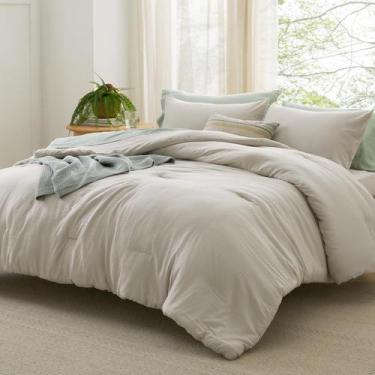 Imagem de Conjunto de Edredom Bedsure Queen Size Bege - Pré-Lavado - 3 Peças