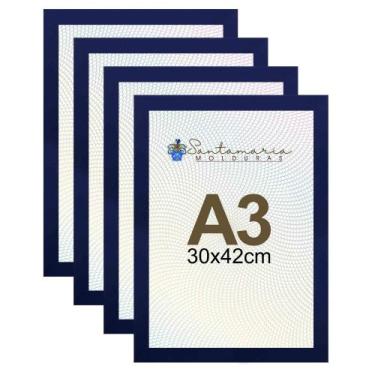 Imagem de Kit 4 Porta Retrato Molduras A3 30x42 Azul - Santamaria Molduras