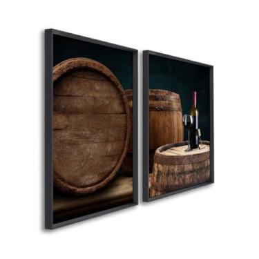 Imagem de Quadros Decorativos Barril de Carvalho Vinho Tinto Elegância e Sofisticação para Sala, Cozinha e Áreas Gourmet (Preto, 50x75, S/Vidro)