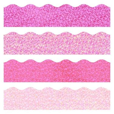 Imagem de FYSUIMU 60 peças de bordas de quadro de avisos holográfico rosa gradiente a laser rosa autoadesivo acabamento borda recortada adesivos decalques para casa sala de aula festa parede