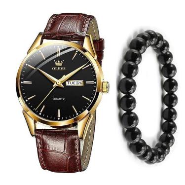 Imagem de Kit Relógio Masculino Social Olevs analógico Dourado + Pulseira