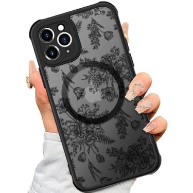 Imagem de SEXYMOM Capa magnética para iPhone 11 Pro com protetores de tela de privacidade X2 - Compatível com carregamento sem fio, lindo design floral para mulheres e meninas, capa de telefone fosca