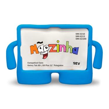 Imagem de Capa Infantil Compatível Com Tablet Galaxy A9 Plus Tela 11 - Capinha Mãozinha Borracha, Case Anti Impacto Shock (Azul)