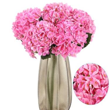 Imagem de Kimura's Cabin 5 peças de hortênsias de toque real de 53 cm, flores brancas falsas, hastes de hortênsia artificiais de látex completo para mesa de casa, decoração de festa de casamento (rosa rosa)