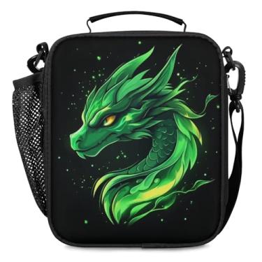 Imagem de Lancheira para meninos e meninas – Lancheira reutilizável com isolamento térmico para crianças – Dragão de fogo verde grande capacidade cooler volta às aulas Lancheira térmica