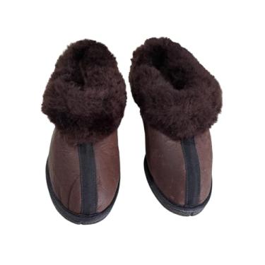 Imagem de Pantufa Pele Lã Ovino (Cordeiro) Natural (Marron C/Borda Marron, BR, Adulto, Numérico, 44)