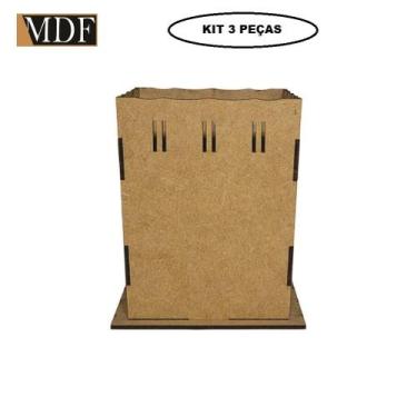Imagem de Kit 3 Cachepot Borda Ondulada Passa Fita P 7x7x10 Laser Mdf Madeira - 
