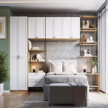 Imagem de Guarda-roupa Closet Modulado Americano 9 Peças 100% Mdf Savana/Branco Fosco