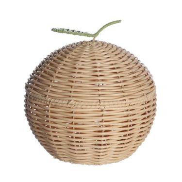 Imagem de cesto organizador redondo 22cm com tampa maçã textura palha rattan - O