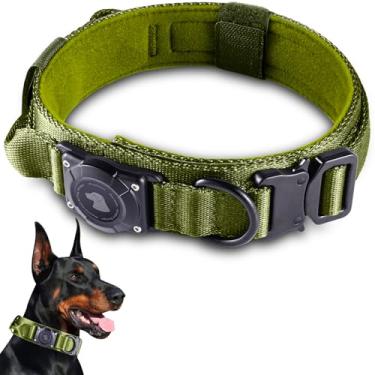 Imagem de Coleira AirTag impermeável para cães 2025, coleira tática militar com suporte para AirTag, alça de controle confortável e fivela de metal, suporte de coleira GPS para cães de médio a grande porte