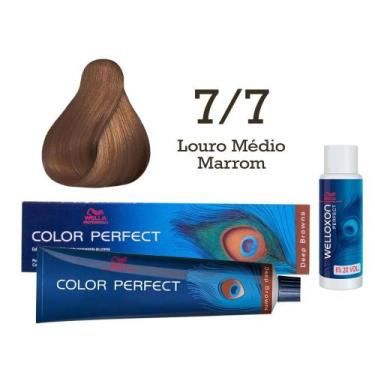 Imagem de Coloração Color Perfect 7.7 Louro Médio Marrom Oxidante 20 Volumes Wel